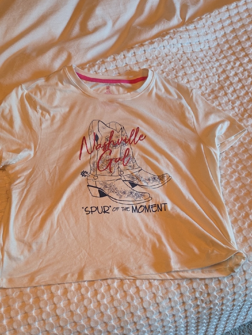 No Boundaries White Graphic Tee with Red Script and Navy Boot Art